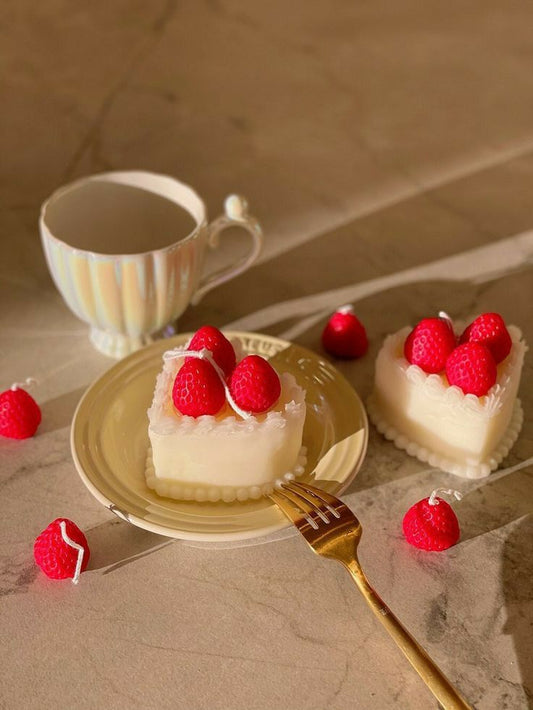 Heart strawberry pound cake candle on Plate with Folk