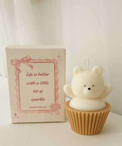 Cute Cupcake Teddy Candle